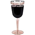BloominGoods 50 Rose Gold Rimmed Disposable Plastic Wine Glasses | Large 10 oz. Premium Clear Hard Plastic Fancy Wine Cups for Weddings & Events (50-Pack)