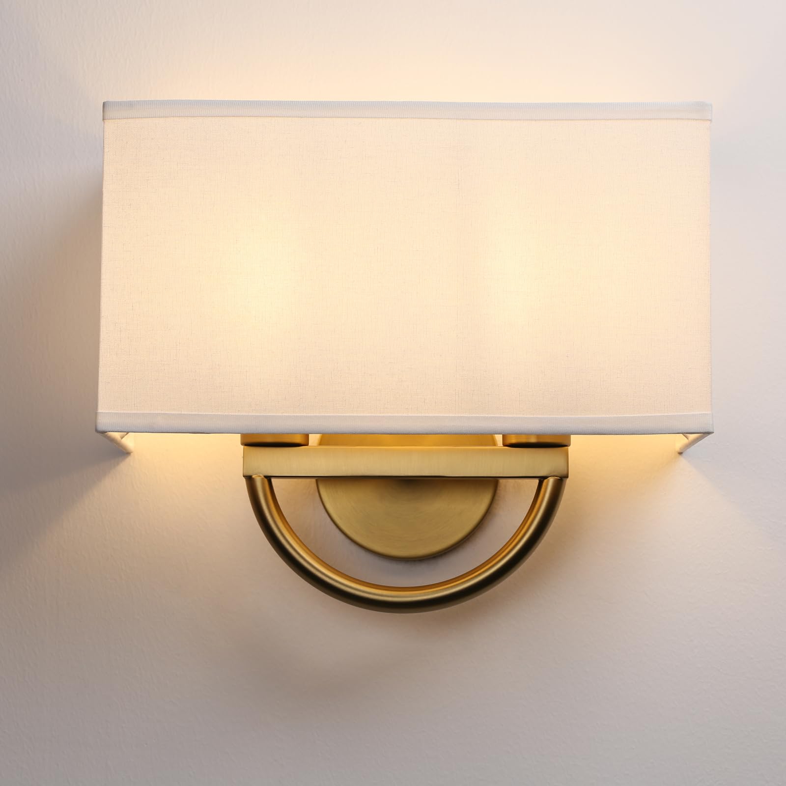 Photo 1 of JIMUBEAM Industrial 2-Lights Wall Sconce Fixtures with White Textile Shade, Vintage Double Head Wall Light Lamps Decor for Hallway Bedroom Living Room Bathroom Corridor