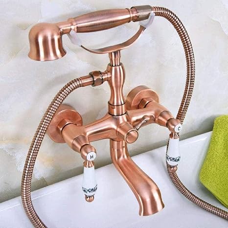 Grifo Antiguo Cobre Rojo Montaje en pared Bañera Grifo de baño Estilo