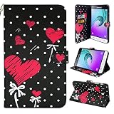 Tab E 8.0 Case, Customerfirst Wallet With Strap PU Leather Case with Stand, ID & Credit Card Pockets Flip Cover Protective Case For Samsung Galaxy Tab E 8.0 SM-T377 (Red Polkadot Heart)