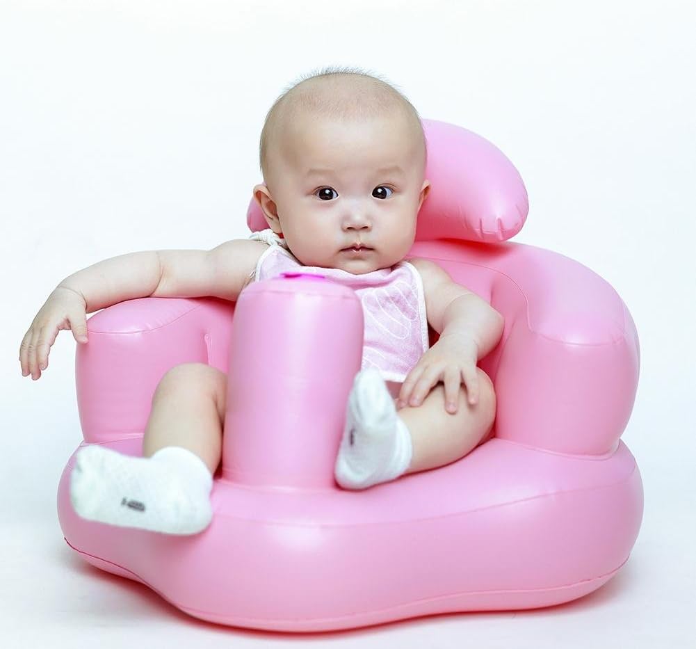 TARTIERY Baby Inflatable Seat Booster Learn To Sit Sofa With Backrest&Built-in Air Pump For Toddlers Kids-Pink, Inflatable Toddlers Sit Me Up Stool Training Seat Dining Bath Chair Baby Sofa