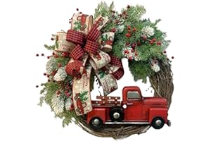 Gaicabi Red Truck Christmas Decor Wreath Wooden Vintage Decor for Autumn Harvest Thanksgiving 1Pc