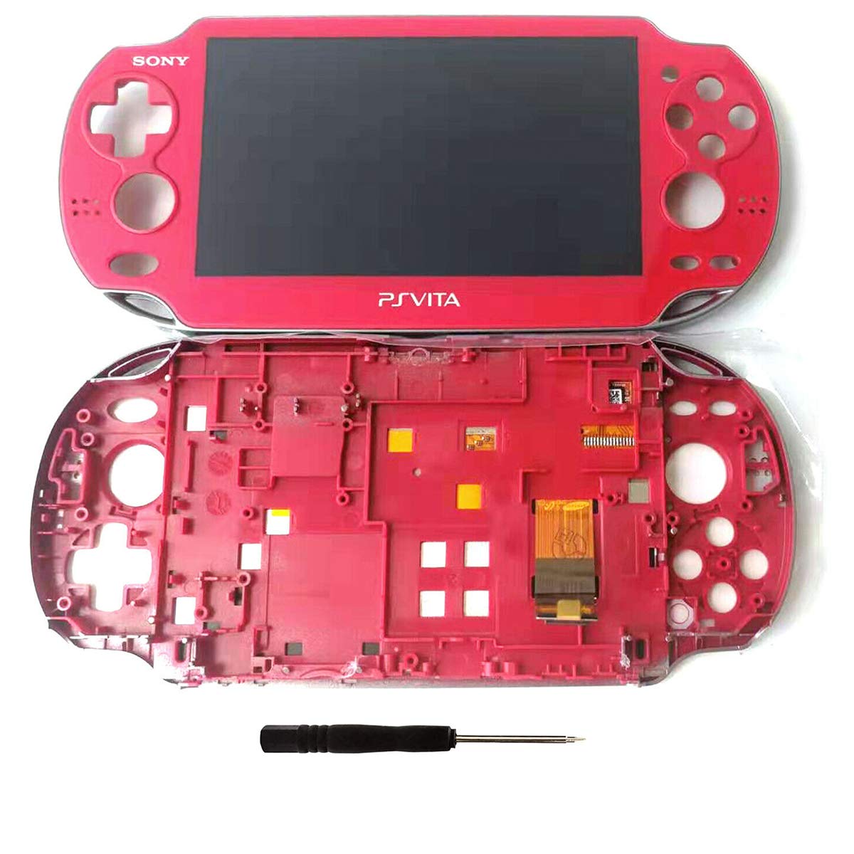 THE TECH DOCTOR Replacement Front LCD Screen Digitizer & Frame Assembly for Sony Playstation Vita PS Vita 1000 (Red)