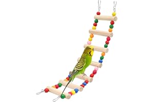 DVHEY 7-Step Bird Ladder Bridge,13.4 x 3.15 Inches Raw Wood and Edible Dye,Pet Hamster Climbing Ladder Swing Toys Suitable for Small to Medium Birds,Bird Cage Accessories (7 Ladders)