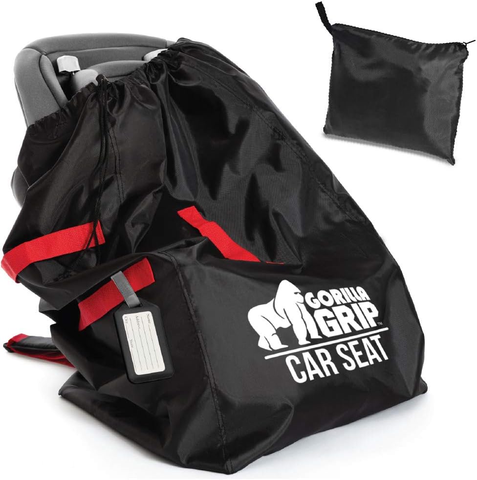 Gorilla Grip Car Seat Bag with Pouch and Luggage Tag, Adjustable Padded