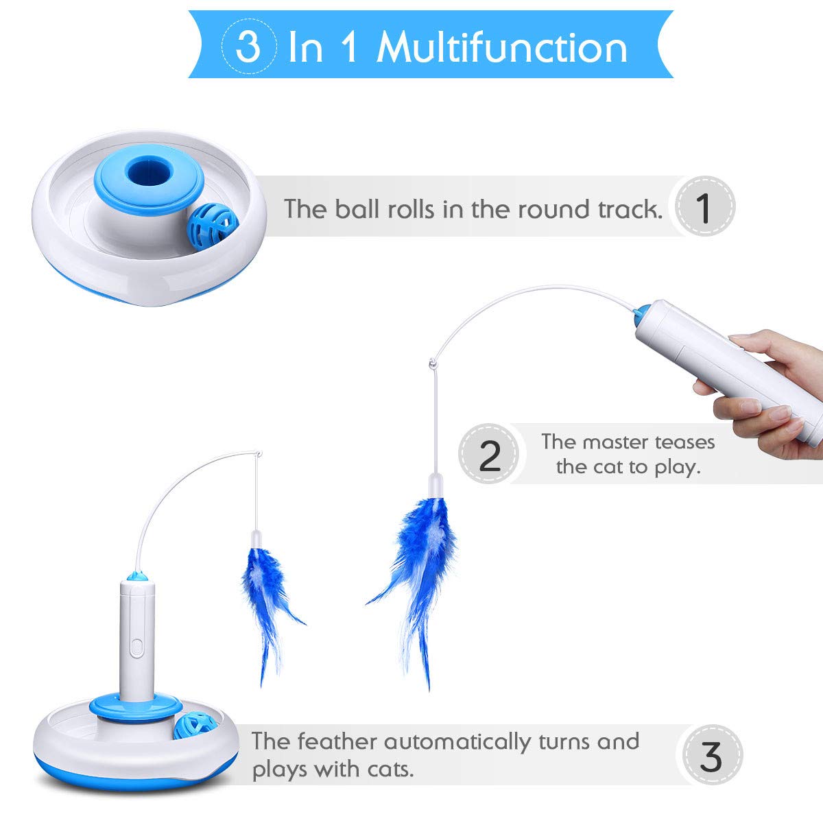 isYoung Cat Teasing Toy, Electric Mute Training Cat Toy Kitten Rotating Teaser Feather, Fun Playing Interactive Smart Game Pet Toy