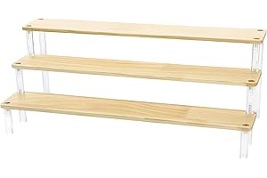 ihomecooker Wooden-Acrylic Stands for Display,3 Tier Cupcakes Perfumes Figurines Display Stand Risers Shelf for Decoration and Organizer(2.75x15.7IN)