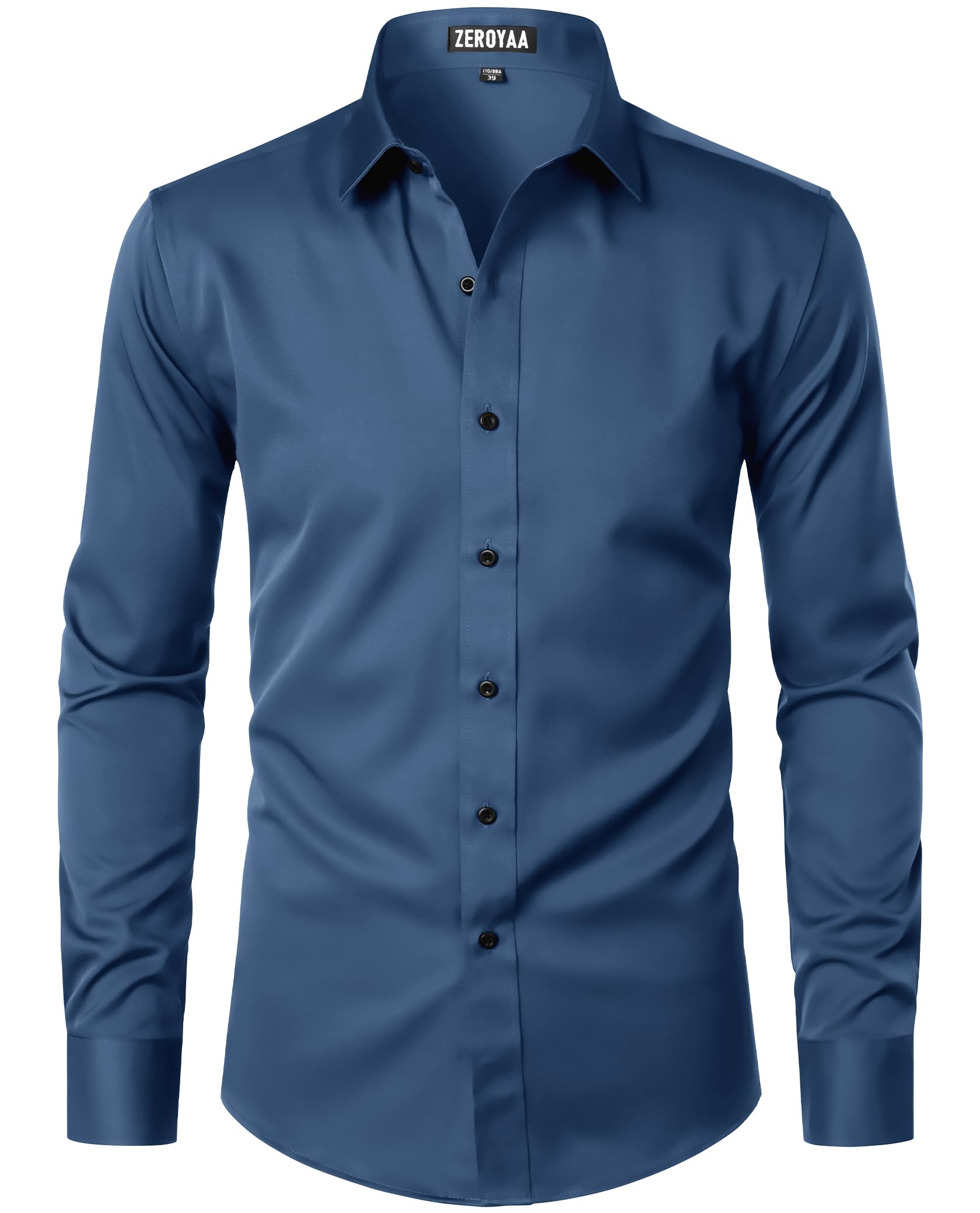 Photo 1 of ZEROYAA Men's Long Sleeve Dress Shirt Modern Slim Fit Wrinkle-Free Casual Business Button Up Shirts ZSSCL07-Deep Blue Large