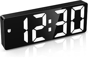 Digital Alarm Clock, LED Clock for Bedroom, Electronic Desktop Clock with Adjustable Brightness, Voice Control, DST, 12/24H D