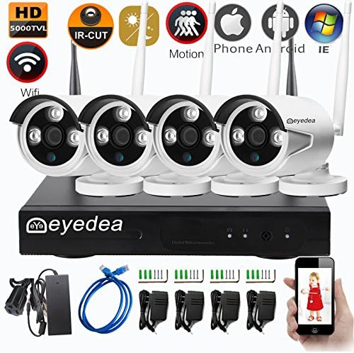 Thanksgiving Xmas Eyedea 4500TVL 720P WIFI NVR Wireless Video Surveillance System with 4 IP Network Outdoor Night Vision Smart Phone Remote View CCTV Security Camera System