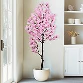 BINCUE Artificial Pink Cherry Blossom Tree Fake Tree Cherry Blossom Decor Fake Flowers Faux Flowering Tree Pink Flowers Floral for Indoor Outdoor Room Home Decor Spring Gift 7FT