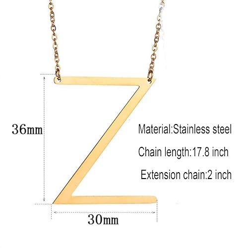 MOMOL Sideways Initial Necklace - 18K Gold Plated Stainless Steel, Large Script Letter Pendant, 20" Chain