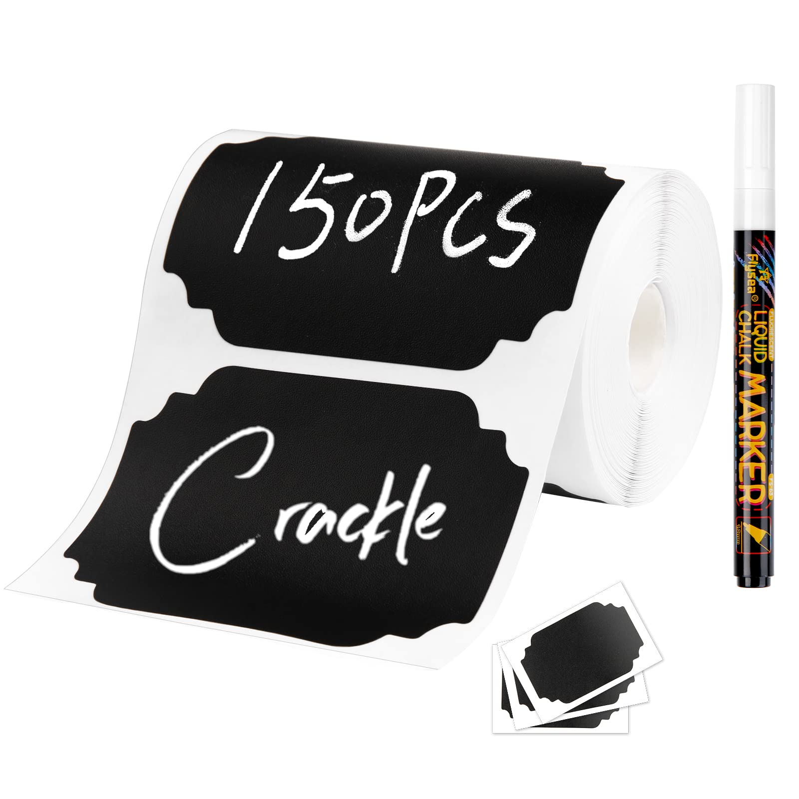 Chalkboard Labels, Joyoldelf 150 Pcs Waterproof Reusable Labels Stickers for Kitchen Organizer with 1 White Chalk Pen, Removable Labels for Jars to Decorate Your Pantry Storage Office