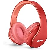 TUINYO Wireless Headphones Over Ear, Bluetooth Headphones with Microphone, Foldable Stereo Wireless Headset- (RED)