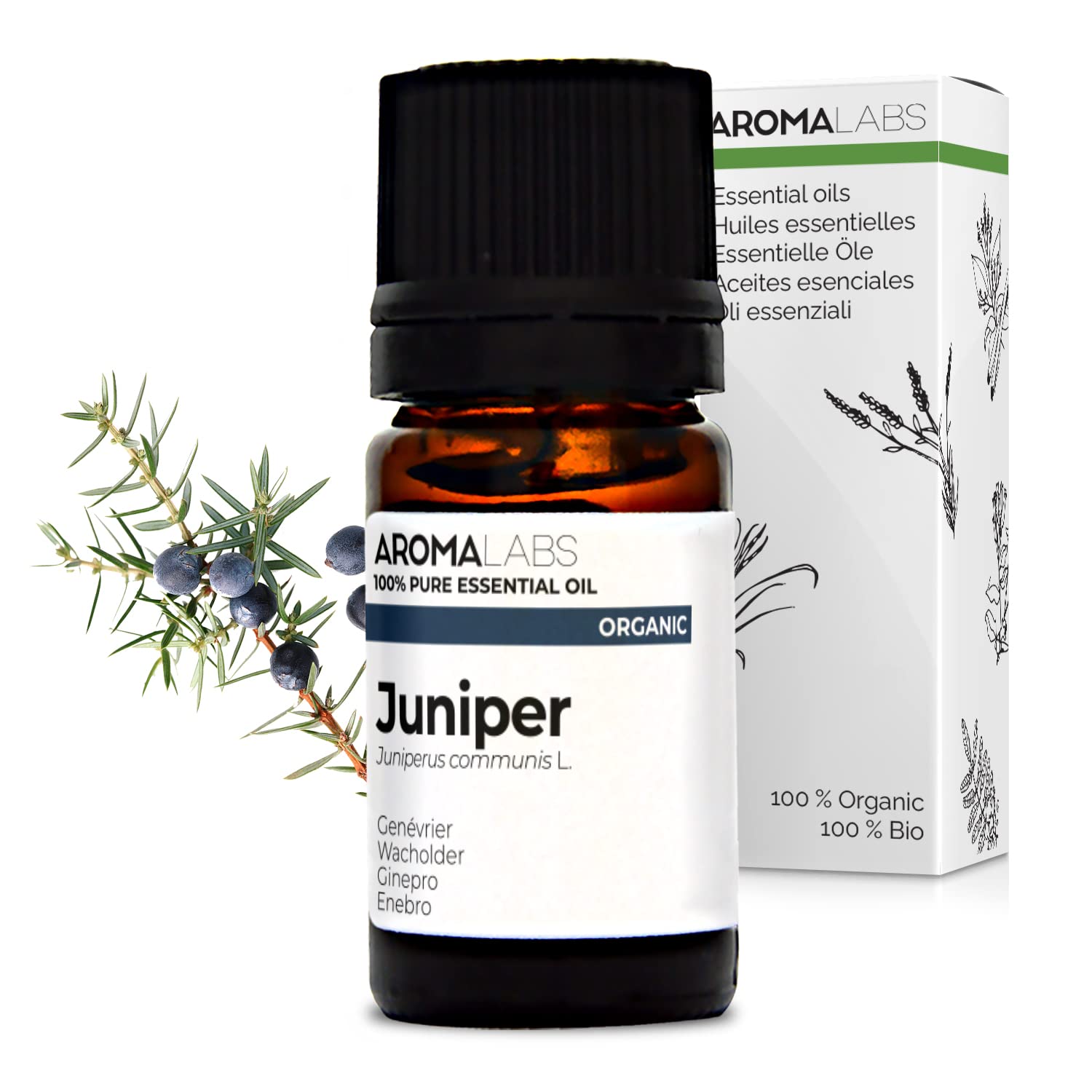Bio - Juniper Essential Oil - 5mL - 100% Pure, Natural, Chemotyped and AB Certified - AROMA LABS (French Brand)
