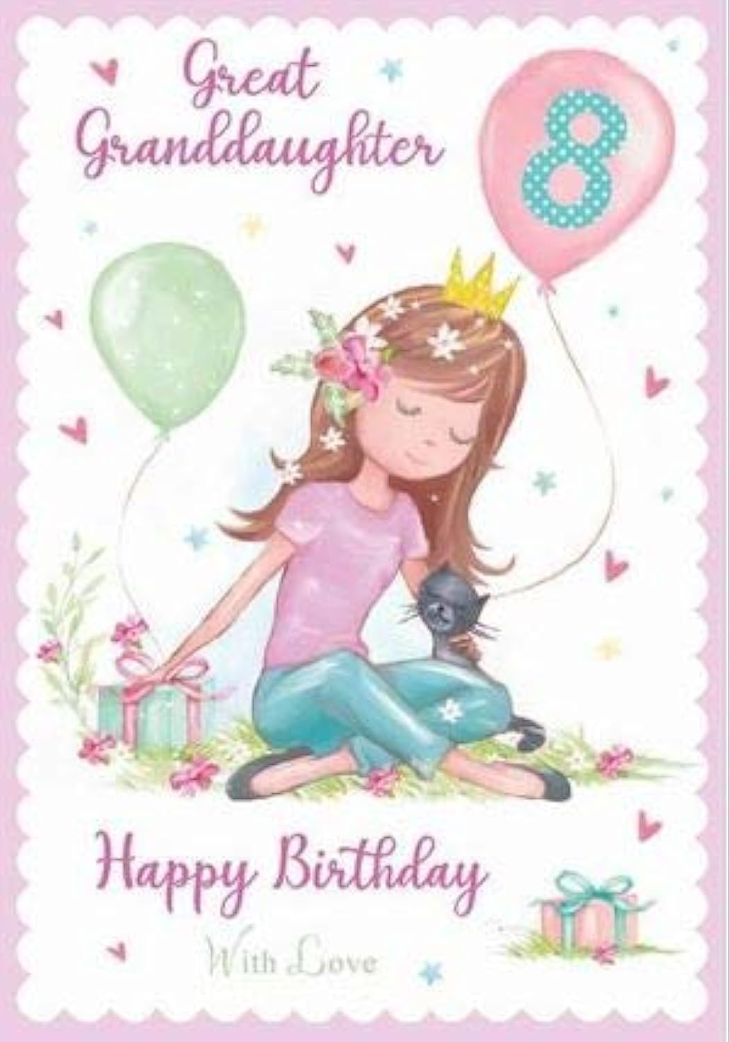 Jelly Beans Great Granddaughter 8th Birthday Card - Age 8 - Kitten and Presents - Flitter Finish - (PR-206242) from Paper Rose