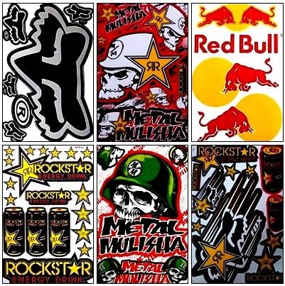 6 Rockstar Energy Drink Metal Mulisha Yamaha Kawasaki Motocross Racing Helmet Motorcycle Decal Sticker