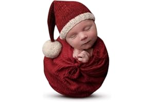 FORBAYSY Christmas Newborn Photography Props Swaddle Wraps with Santa Hats for Baby Boys Girls Photo Props Shoot