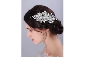 JWICOS Silver Bride Wedding Hair Comb Crystal Pearl Flower Bridal Headpiece Hair Accessories for Women and Girls