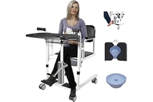 DEROANKE Portable Lift Transfer Chair, 330.7 LBS Hydraulic Patient Lift for Home, Portable Transport Wheelchair, with 180° Split Seat and Potty, Dining Table, Transfer Lift Aid, Height Adjustable（Black）