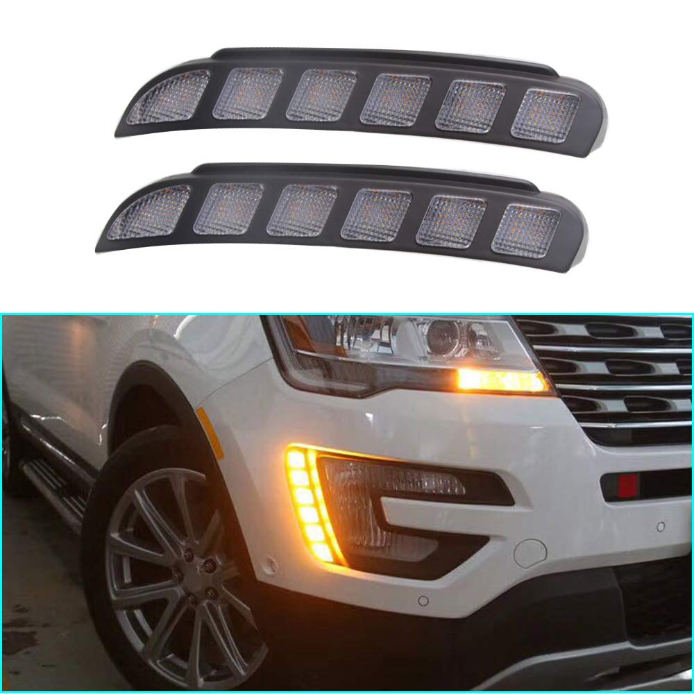 Super Bright LED Daytime Running Light Dual Color DRL for Explorer 2016-2019 Replacement Front Bumper Fog Lamp Assembly Model B 1 Pair(Front L/R)