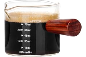 Double Spouts Measuring Triple Pitcher Milk Cup with Wood Handle 75ML Espresso Shot Glasses Parts Clear Glass by BCnmviku (1)