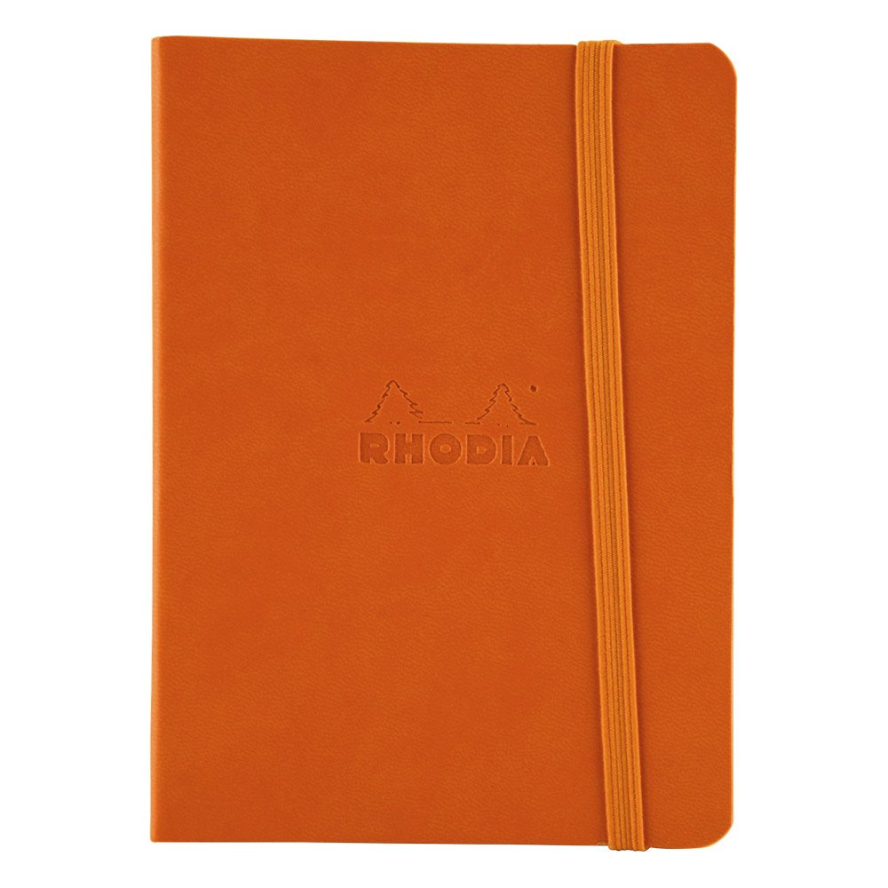 RHODIA 117364C - Tangerine Soft Notebook - A6 - Dotted Dot - 144 pages - Clairefontaine Ivory Paper 90 g/m - Bookmark, Elastic Closure - Faux Leather Cover - Rhodiarama Collection