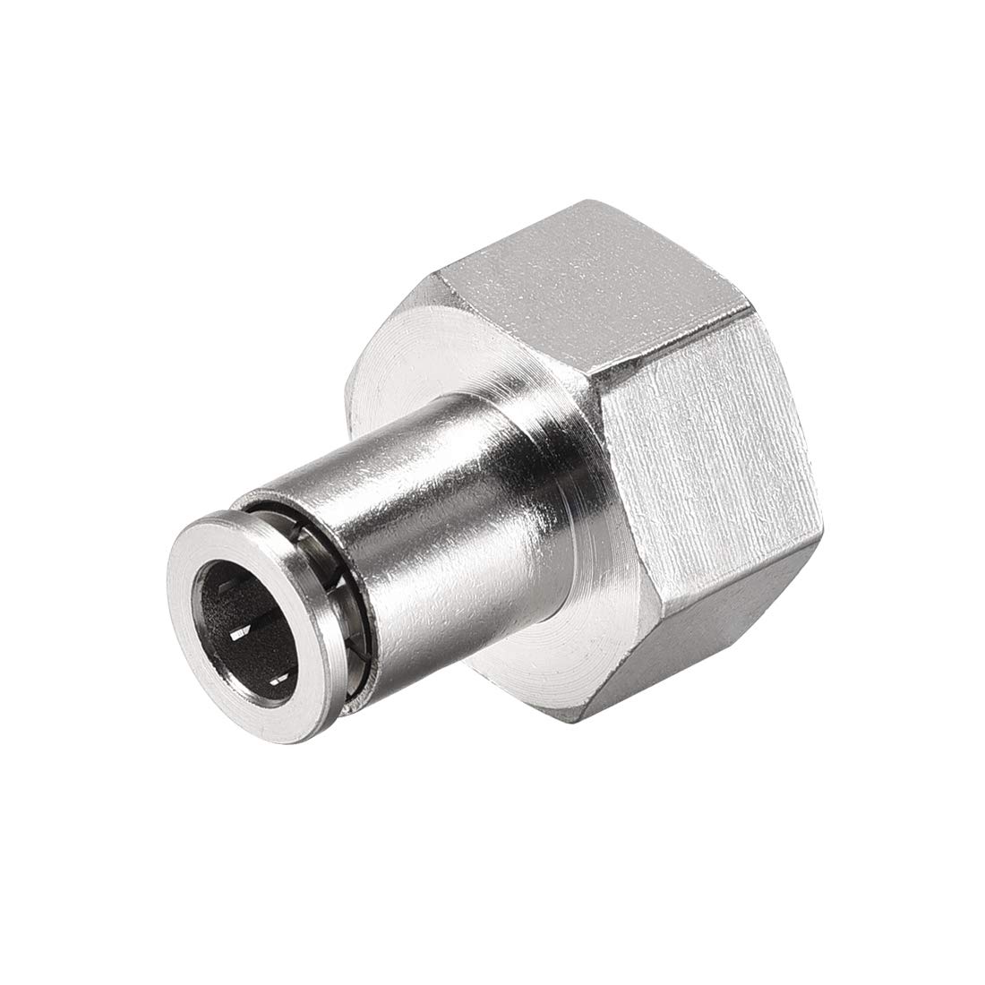 sourcing map Push to Connect Tube Fittings 8mm Tube OD x 1/2 PT Female Straight Pneumatic Connector Pipe Fitting Silver Tone