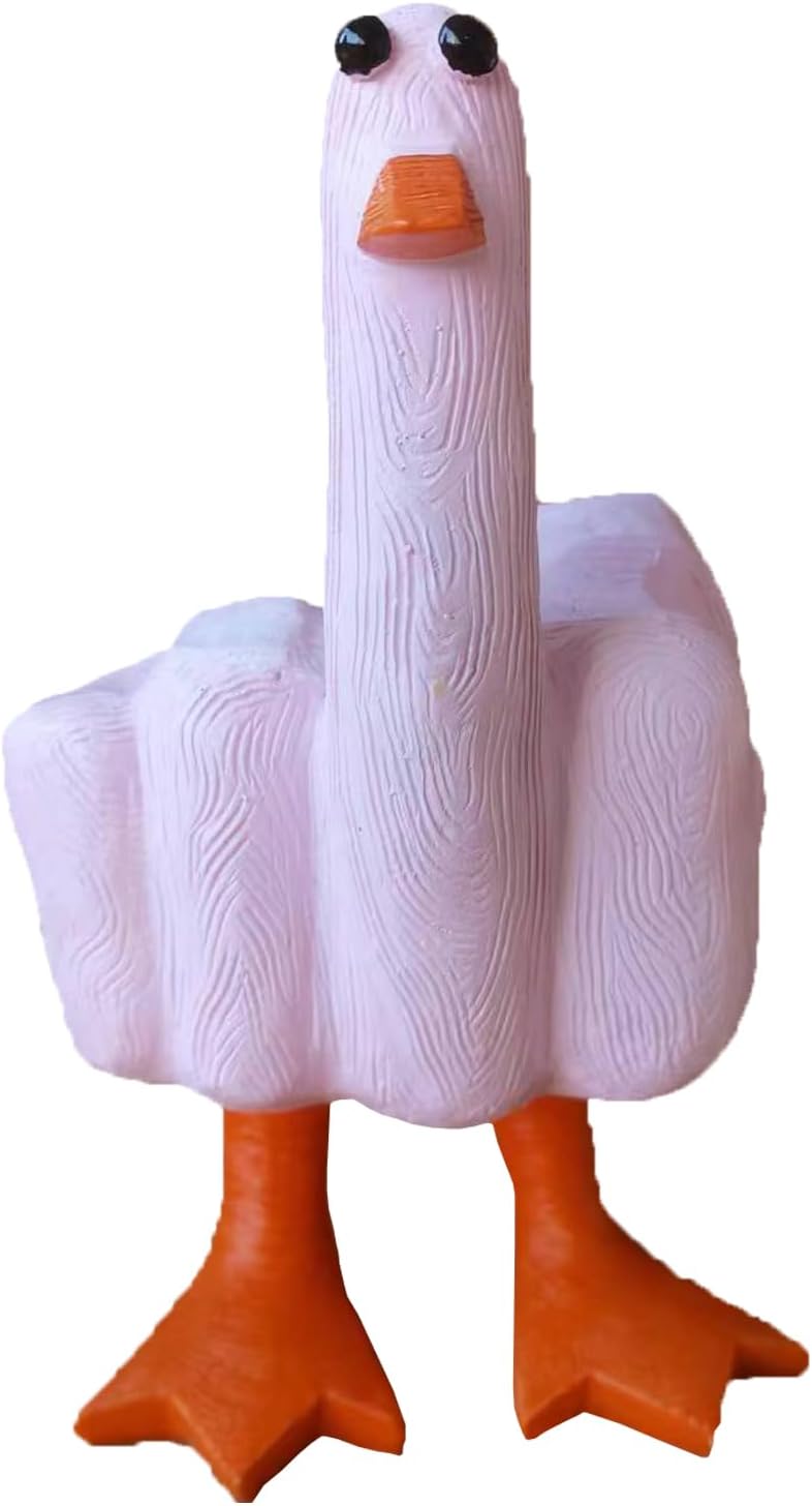 HXTNool Middle Finger Duck Statue Pink Resin Funny Novelty Desk Shelf Art Decor