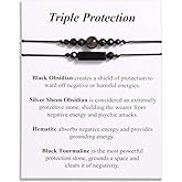 QqzsJewls Triple Protection Bracelets Negative Energy Blocker, Black Tourmaline and Obsidian Bracelets for Women Men, Gifts for Him Her