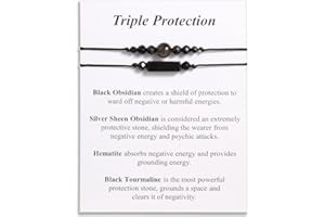QqzsJewls Triple Protection Bracelets Negative Energy Blocker, Black Tourmaline and Obsidian Bracelets for Women Men, Gifts for Him Her