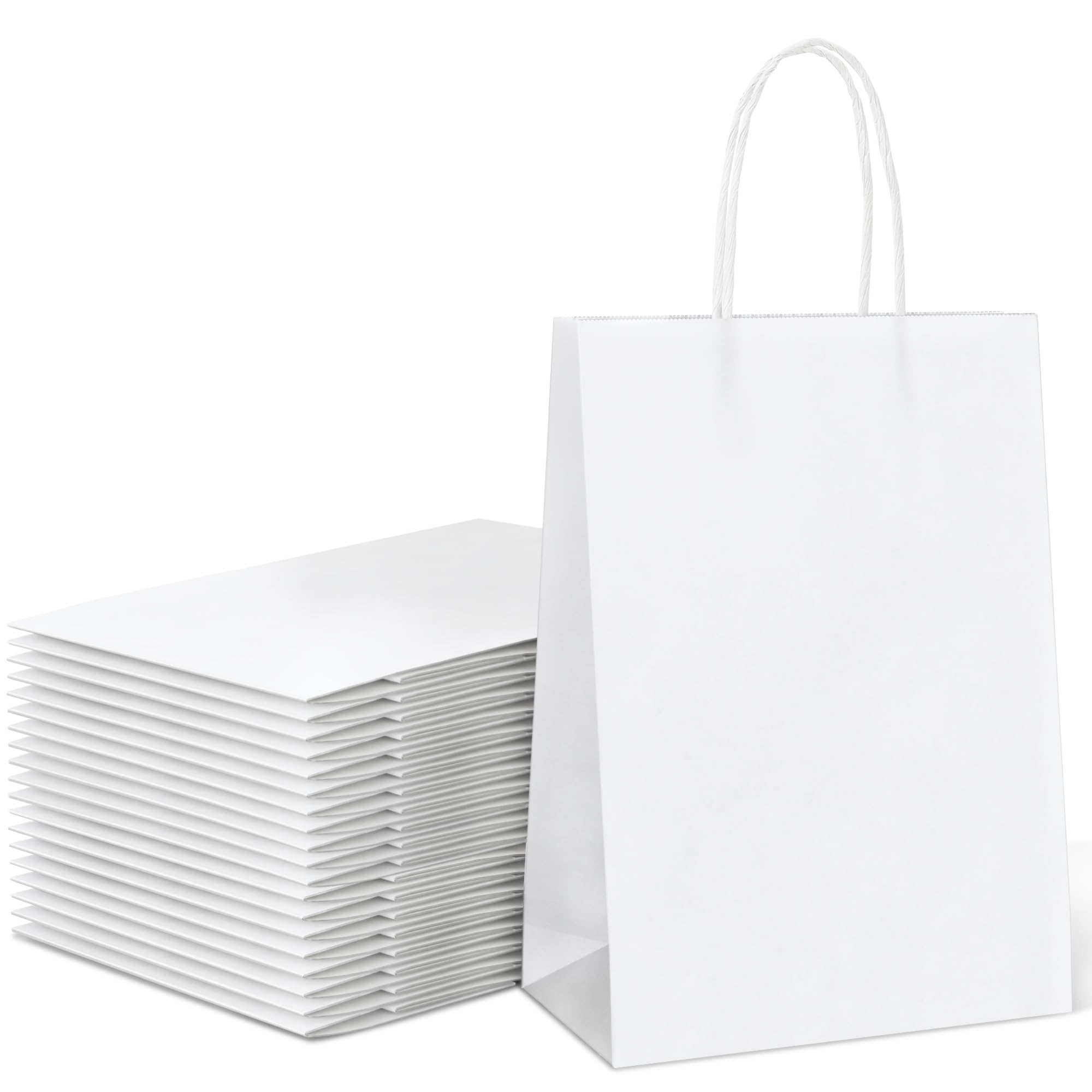 20 Pcs White Paper Bags with Twist Handles, 120 GSM Kraft Small White Party Bags Plain Gift Bags for Kids Adults Party Favors Birthdays Christmas Baby Showers Weddings Retail and Sweet (21x8x15cm)