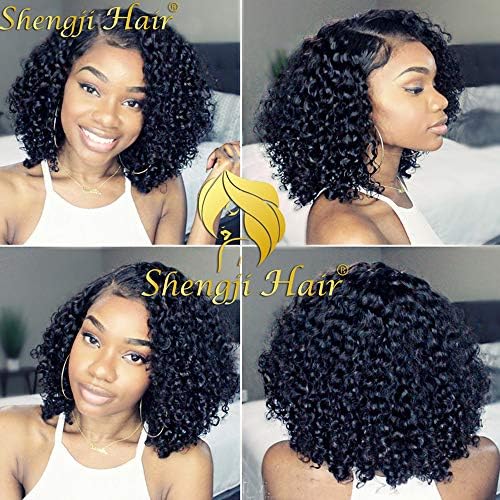 Shengji Hair Full Lace Short Wigs for Black Women Hair Glueless Lace Front Human Hair Wigs with Baby Hair Front Lace Wig (12inch, 180% Density 360 Lace Frontal Wig)