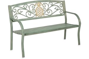 Plow & Hearth Weatherproof Pineapple Outdoor Bench | Holds Up to 300 lbs | Garden Patio Porch Park Deck | Metal | Green