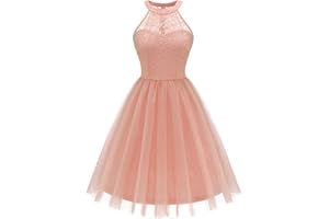 Dressystar Women's Short Halter Cocktail Party Dress Lace Tulle Prom Gown