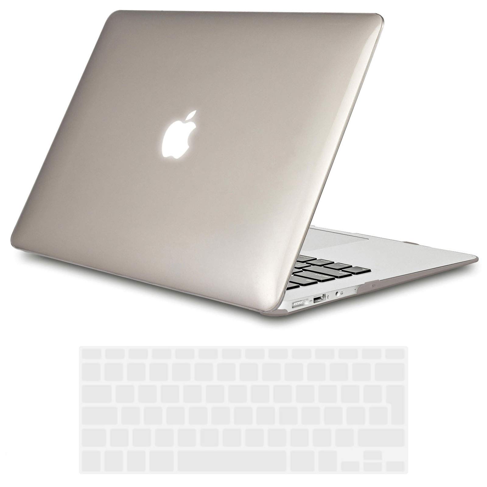 TECOOL Case compatible with old MacBook Air 13 inch 2010-2017 (A1466 A1369), Plastic Snap On Hard Shell Cover & UK EU Keyboard Protector, Crystal Grey (Glossy)