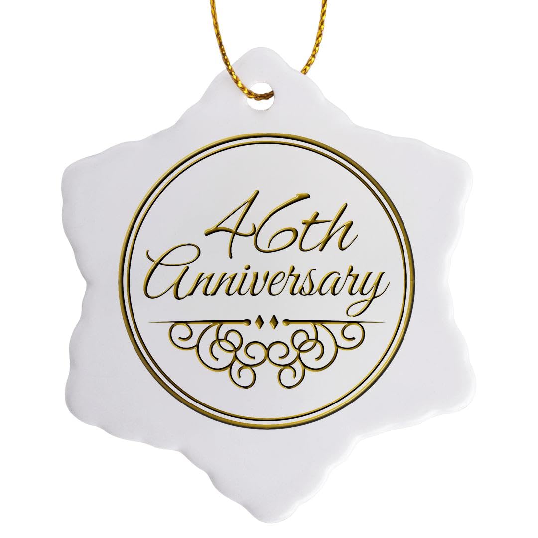 3dRose 46th Gift-Gold Text for Celebrating Wedding Anniversaries Snowflake Ornament, Porcelain, Multi-Colour, 3-Inch