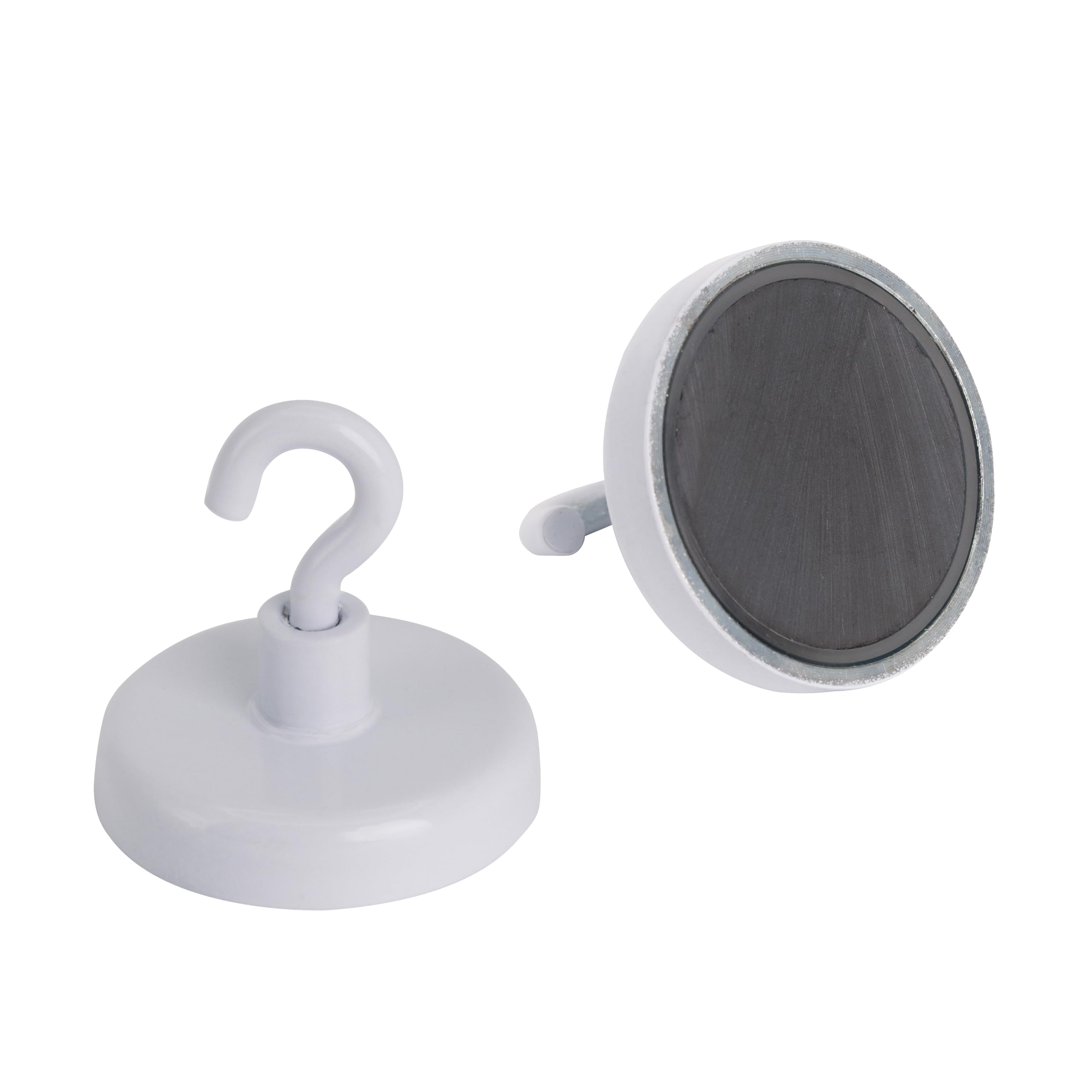 Ferrite White Painted Clamping Magnet with M4 Hook for Hanging, Holding or Displaying Items - 32mm Dia - 7.3kg Pull