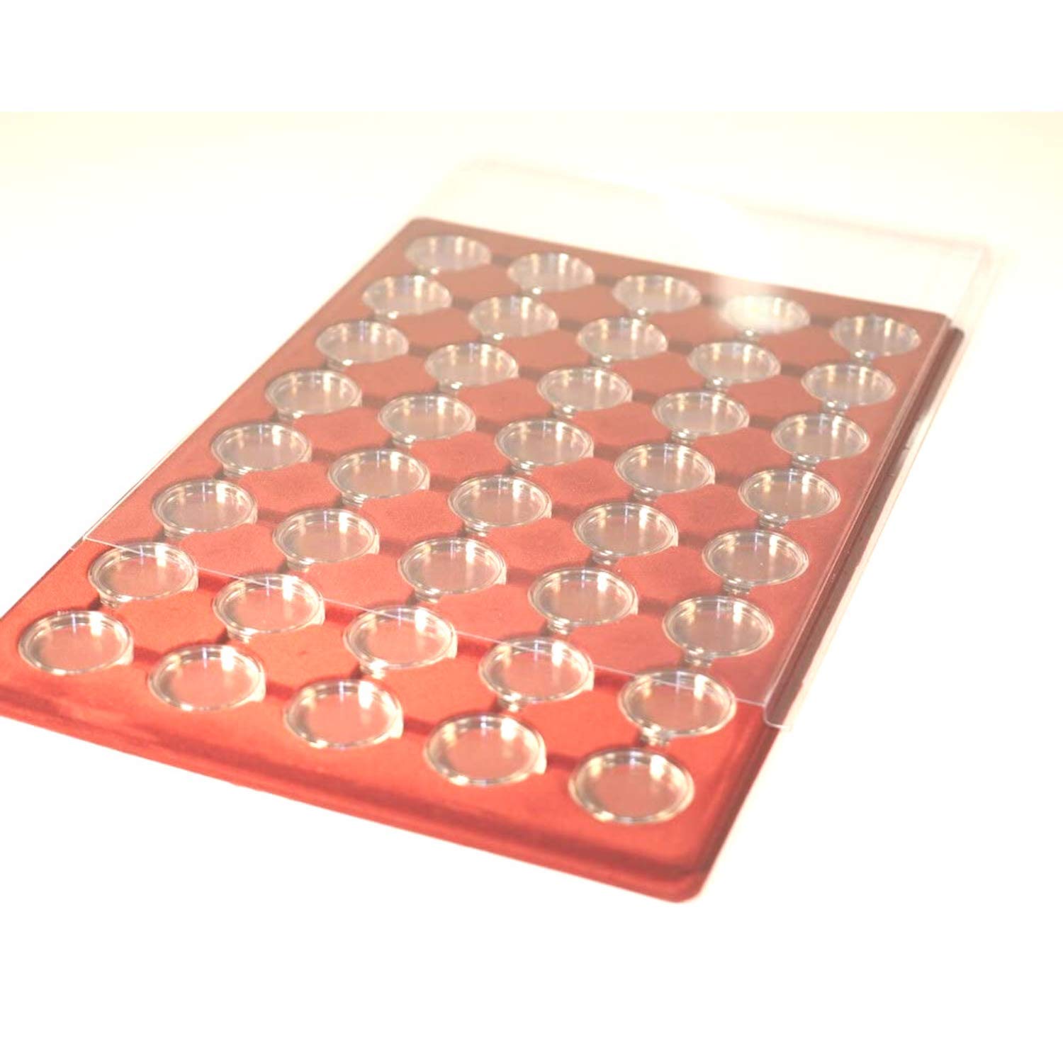Schulz Coin Tray with 40 Capsules for 2 Euro, Red Velour, Clear Lid