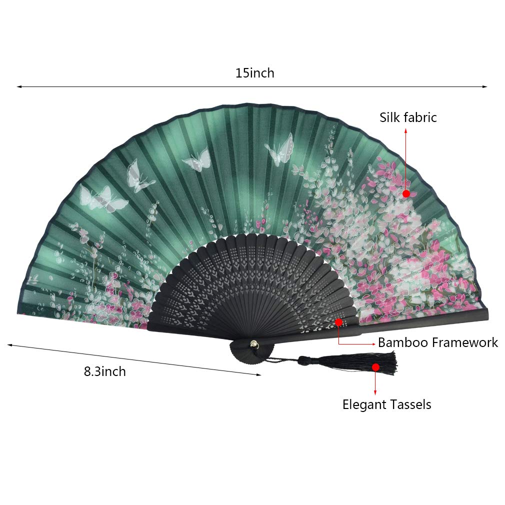 Yolyoo Hand Held Silk Folding Fans Chinese Japanese Bamboo Fans in Delicate Box,Chinese Vintage Retro Style Handcrafted Fans for Festival, Dance, Gift, Decorations
