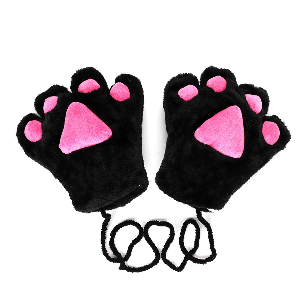 Women Cat Bear Paw Claw Gloves Mittens Plush Cosplay Gloves Warm Winter Gloves Cute Cartoon Claw Mittens Animal Wolf Paw Handwear Thermal Mittens for Cosplay Party Fancy Dress Halloween Christmas