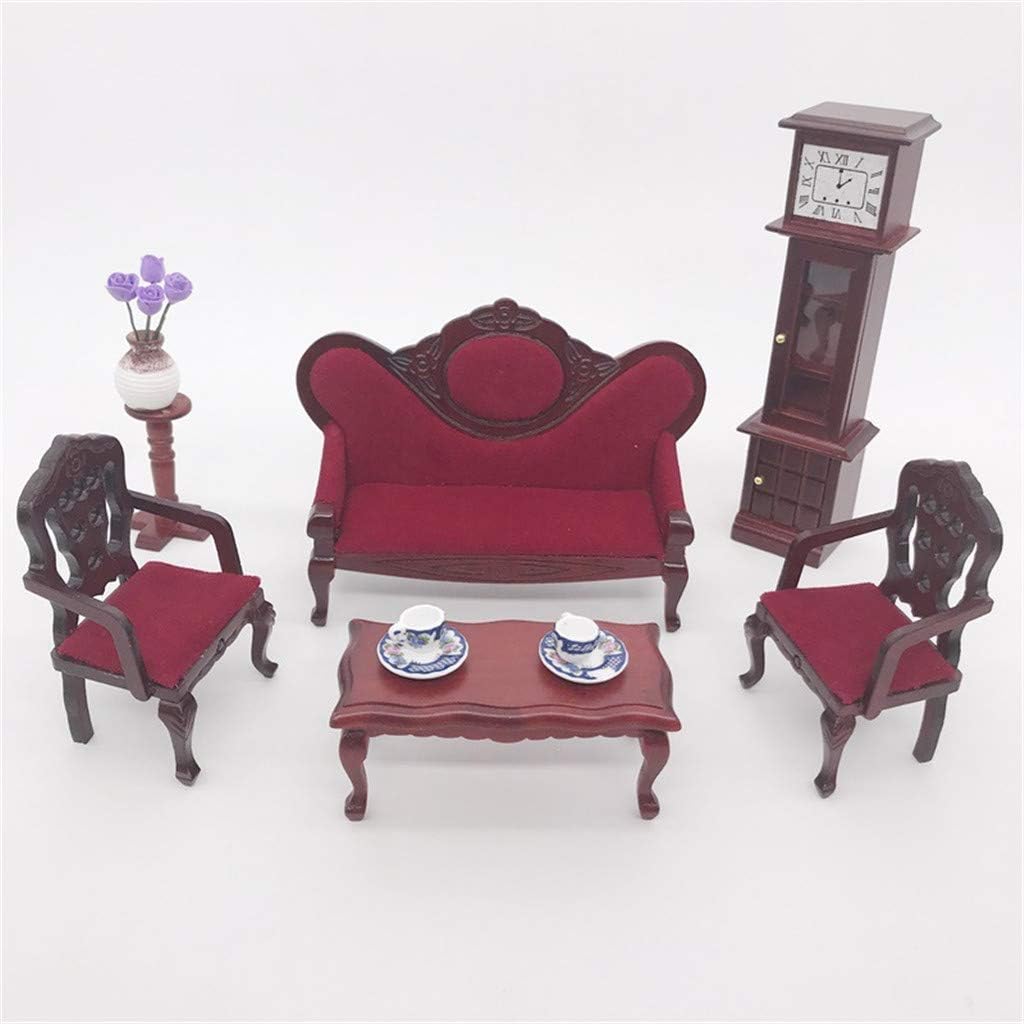 jieGREAT Doll's House Furniture Mini Sofa Set Miniature Living Room Kids Pretend Play Toy