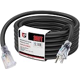 EP 30 Ft 10/3 SJTW Lighted Outdoor Extension Cord, Black | 10 Gauge Heavy Duty Extension Cable, 3 Prong Grounded Plug, Safety, ETL Listed