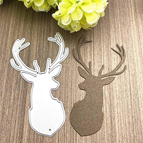 Merry Christams Deer Cutting Dies for Card Making，Elk Head Cutting Dies Cut Stencils for DIY Scrapbooking Photo Album Decorative Embossing Paper Dies for Card Making Templated+Cute Brooch Pin