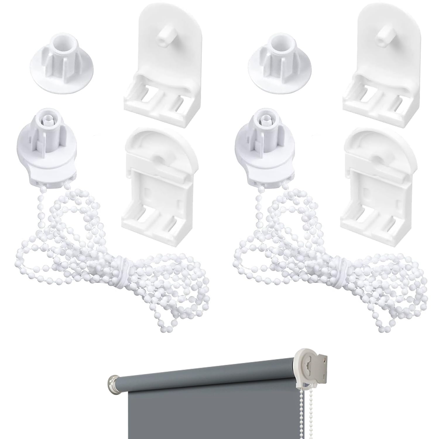 Fizzix 2 Sets Plastic 25mm Curtain Roller Blind Accessories - Roller Blind Fittings Replacement Repair Kit - Spare Kit for Curtain Rods (White)