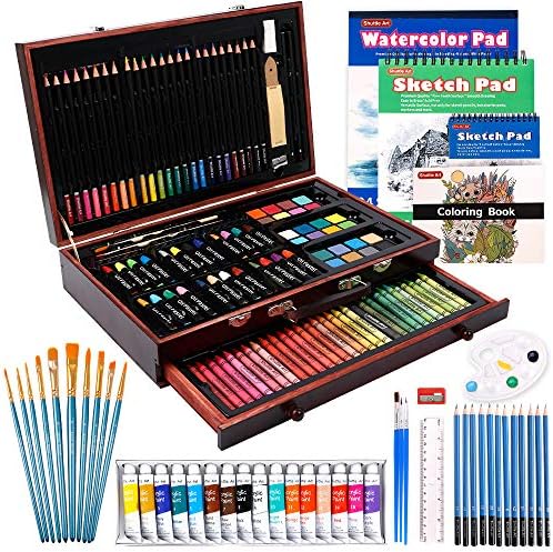 186 Piece Deluxe Artwork Set, Shuttle Artwork Artwork Provides in Picket Case, Portray Drawing Artwork Equipment with Acrylic Paint Pencils Oil Pastels Watercolor Muffins Coloring E-book Watercolor Sketch Pad for Youngsters Adults