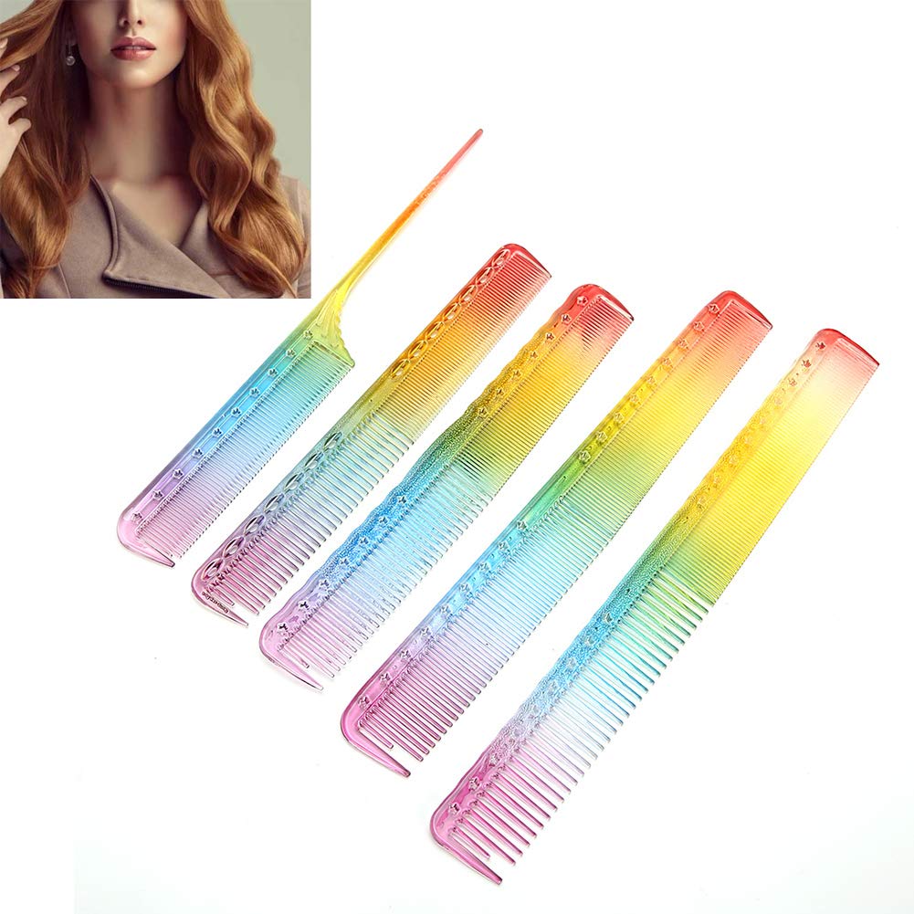 5 pcs Colorful Hair Combs Set, Professional Hair Cutting Combs Hairdressing Styling Combs Fine Dressing Comb, for Salon Barber Shop