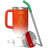 FOHGEE Christmas Style 30oz Stainless Steel Tumbler with Handle - Keep Drinks Cold & Hot All Season! (Red Tree)