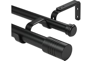 Creatyi 1 Inch Heavy Duty Double Curtain Rods 32 to 129 Inch Adjustable Double Curtain Rods for Windows for Bedroom Living Room Kitchen Study Office (Black)