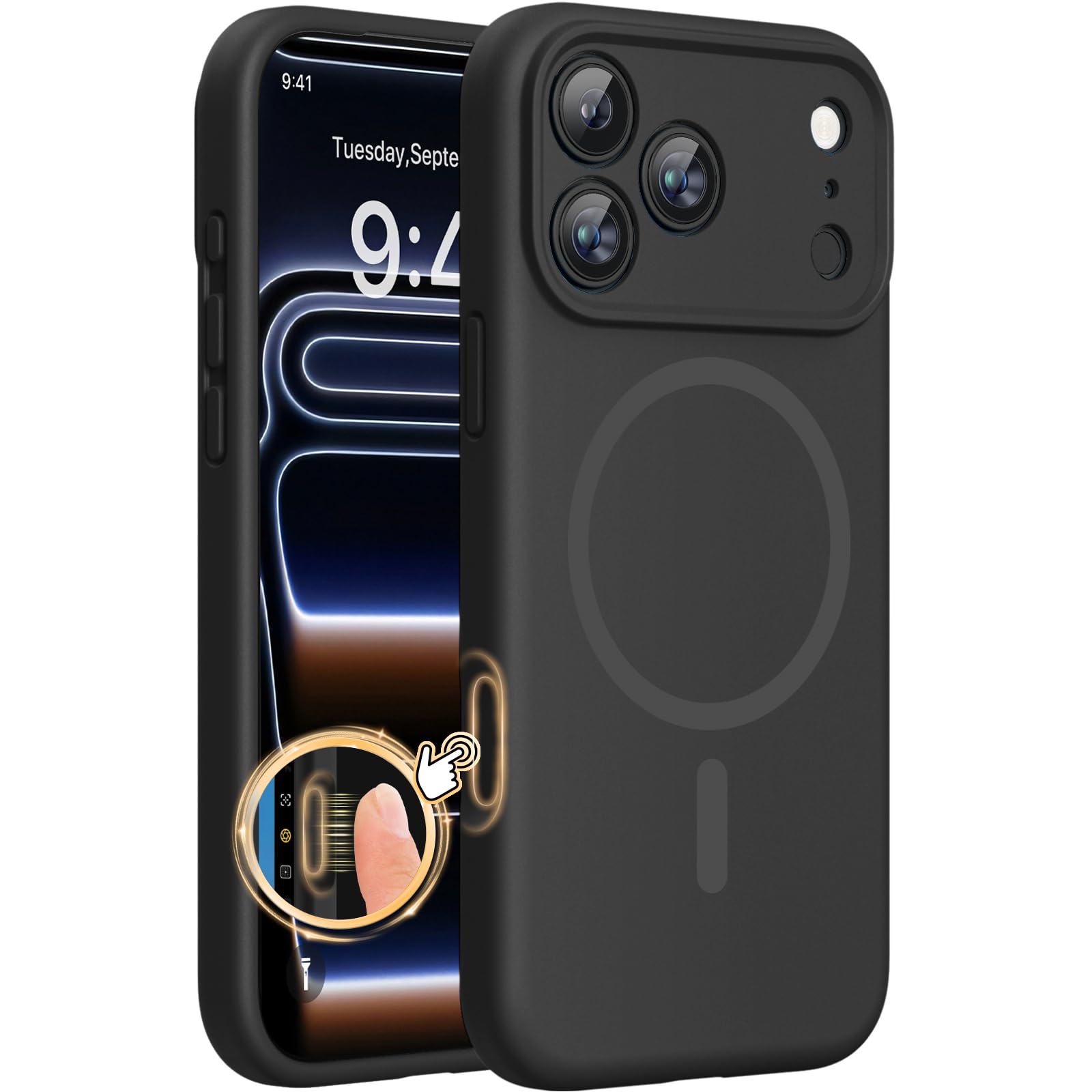 Photo 1 of Miracase Magnetic for 17 Pro Max Case, Compatible with MagSafe, Integrated Silicone Camera Control Cover, 3.0mm Thicken Shockproof Drop Protection Phone Case for 17 ProMax, Black